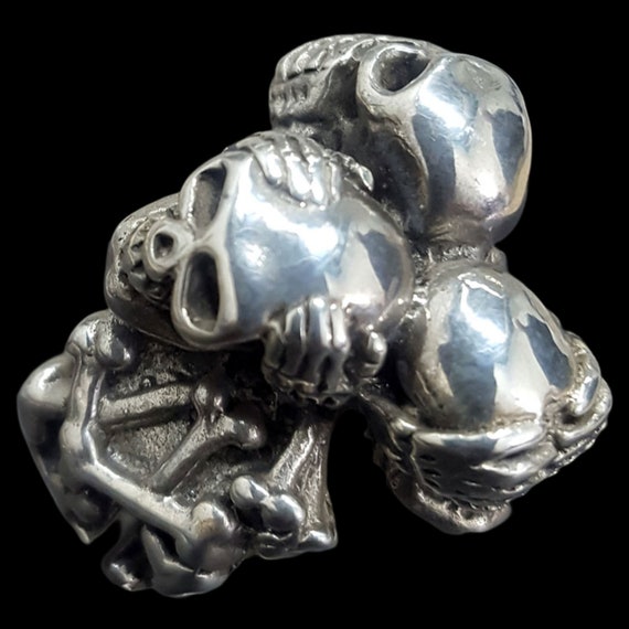 Wise Skulls Ring, 925 Sterling Silver, See No Evil, Hear No Evil