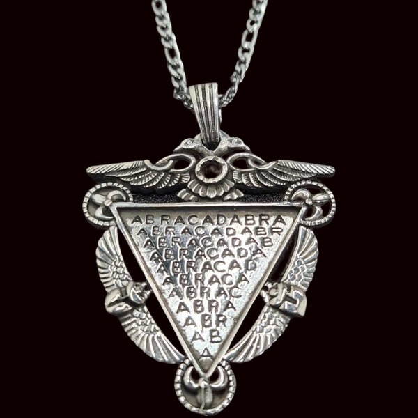 Pendentif Amulette Abracadabra avec ailes d'Isis en Argent Massif 925 Fait main