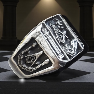 Masonic Ring Audi Vide Tace in 925 Sterling Silver, Royal Lodge Seal, 1.5 cm, 15 Grams, Handmade, Luxury Masonic Jewelry, Sacred Motto