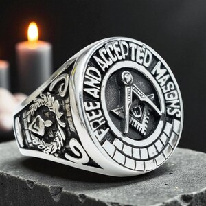 Masonic Master Ring, 925 Sterling Silver, Free and Accepted Masons, Handmade, 15 Grams, Masonry Square and Compasses, Royal Lodge Jewelry