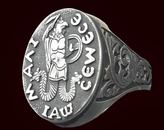 Templar Ring Seal of Abraxas in Sterling Silver handmade