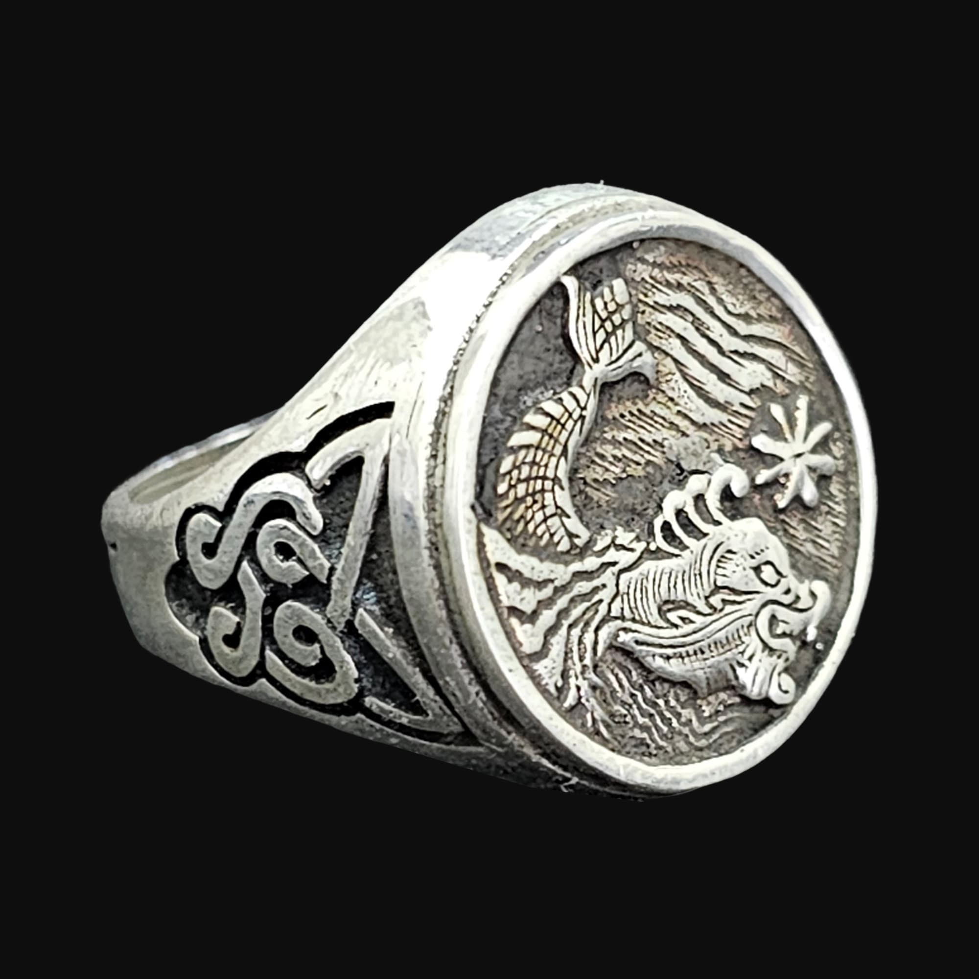 Anello In Argento 925 Stampato Solido Drago Fatto A Mano Nichel Free Empress - Foto 1