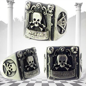 Bague maçonnique Virtus Junxit Mors en argent sterling 925, sceau de la Loge Royale, 2 x 1,5 cm, 15 grammes, faite main, bijou maçonnique de luxe d'une valeur éternelle