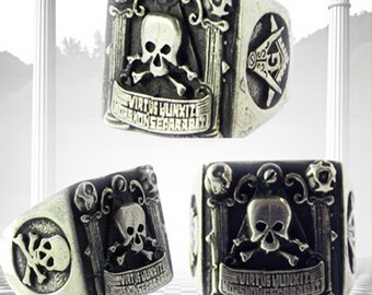 Masonic Virtus Junxit Mors Ring in 925 Sterling Silver, Royal