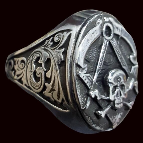Masonic Virtus Junxit Mors Ring in 925 Sterling Silver, Royal