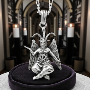 Dije Baphomet Plata de Ley 925 Sello Bafomet Alquimia 13 Gramos 4,5 CM Joyeria Ocultista Solve et Coagula Ritual Cabra de Mendez Ocultismo