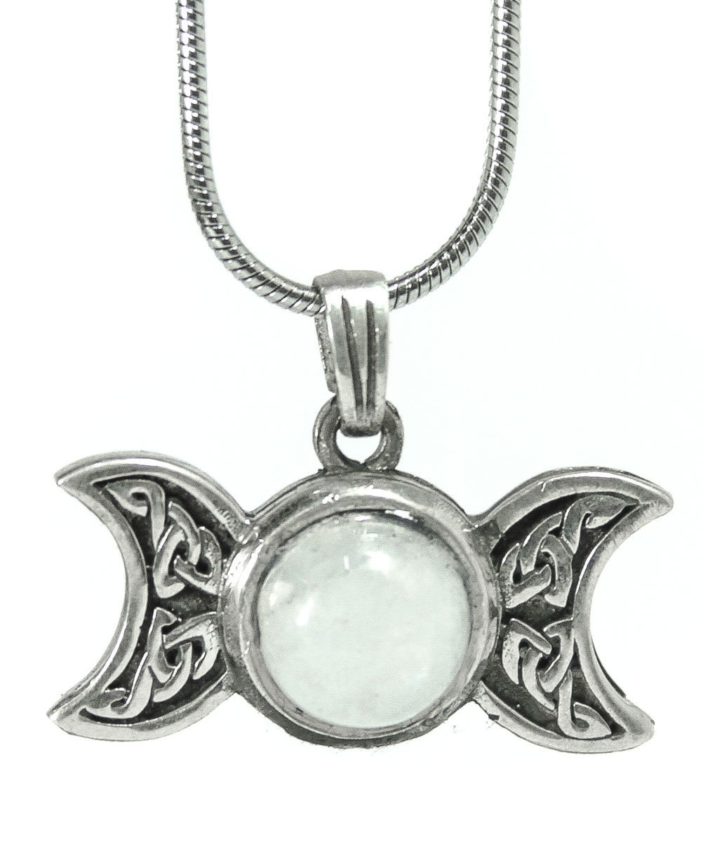 Triple Moon Goddess Pendant Necklace - Sterling Silver With Moonstone, 7/8 Inch - View #2