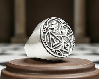 Freimaurerring York Rite, 925er Silber, Vorderseite 1,8 cm, handgefertigtes Logensiegel