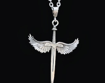 Archangel Michael Raphael Sword Pendant with wings in 925 Sterling Silver Handmade