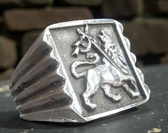 Lion of Juda Ring 925 Silver Rastafari 14 Gr 1.8 Cm Handmade