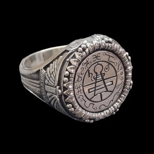King Solomon&#39;s Seal Ring with Archangel Michael&#39;s sword in 925 Sterling Silver handmade with fine details
