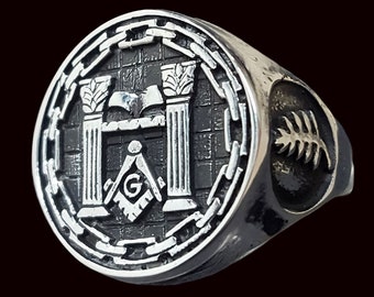 Columns Masonic Ring in Sterling Silver Handmade Freemasonry