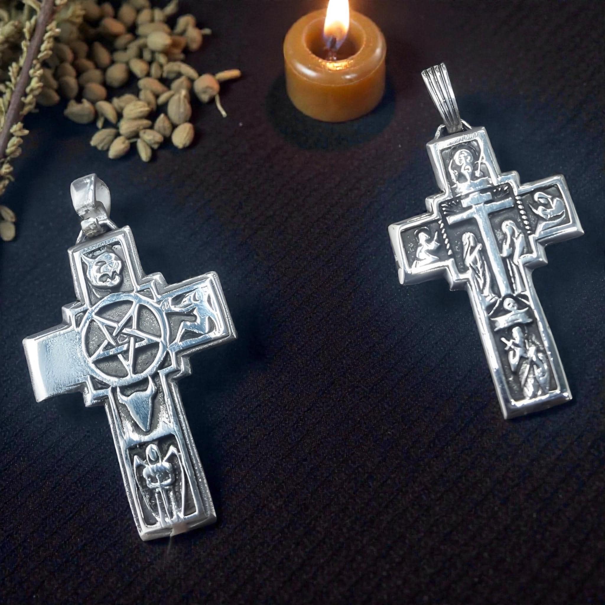 Byzantine Cross Pentacle Esoteric Double-sided Pendant, 925