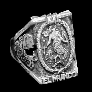 Anillo Carta Tarot El Mundo en Plata de Ley 925 Hecho a Mano