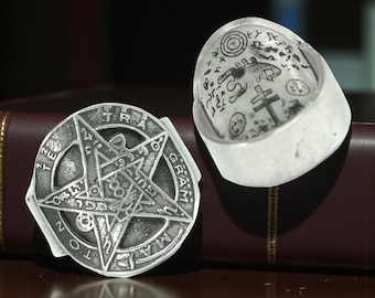 Tetragrammaton Ring of Saint Cyprian, 925 Sterling Silver, Exterminator Talisman, Handmade, 12 Grams, 2 CM, Double-Sided, Total Protection, Occult Jewelry