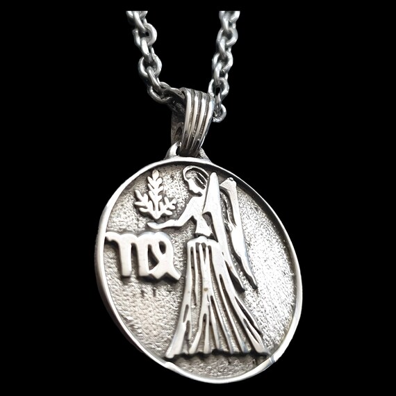 Pendentif Argent Zodiac Vierge - Grande Plaque Relief | Bijou Argent Poinçon Unisexe