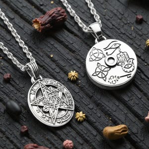 Tetragrammaton Pendant Witch's Knot Eye of Horus Triquetra Key Hand of Fatima 925 Sterling Silver Wiccan Esoteric Amulet Witch Protection Handmade