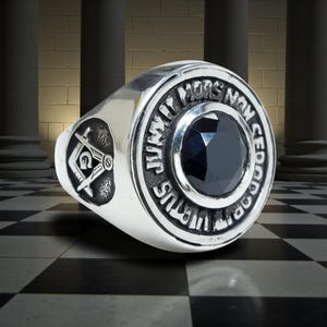 Bague maçonnique Virtus Junxit, argent sterling 925, pierre naturelle, faite main, bijou de loge royale, sceau du 14e degré, talisman, union éternelle, massive