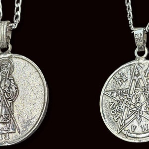 Santa Muerte and Tetragrammaton Pendant 4 cm 17 grams in 925 Sterling Silver Handmade