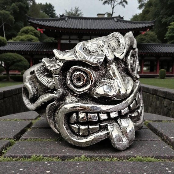Japanese Shisa Dog Ring, 925 Sterling Silver, Protection Amulet