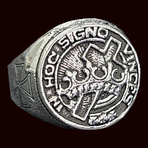 Anillo Templario In Hoc Signo Vinces en Plata de Ley hecho a Mano Templi Signum Militie