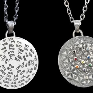 Pendant 72 Names of God with Flower of Life and Kabbalah tree with stones set in 925 Sterling Silver handmade