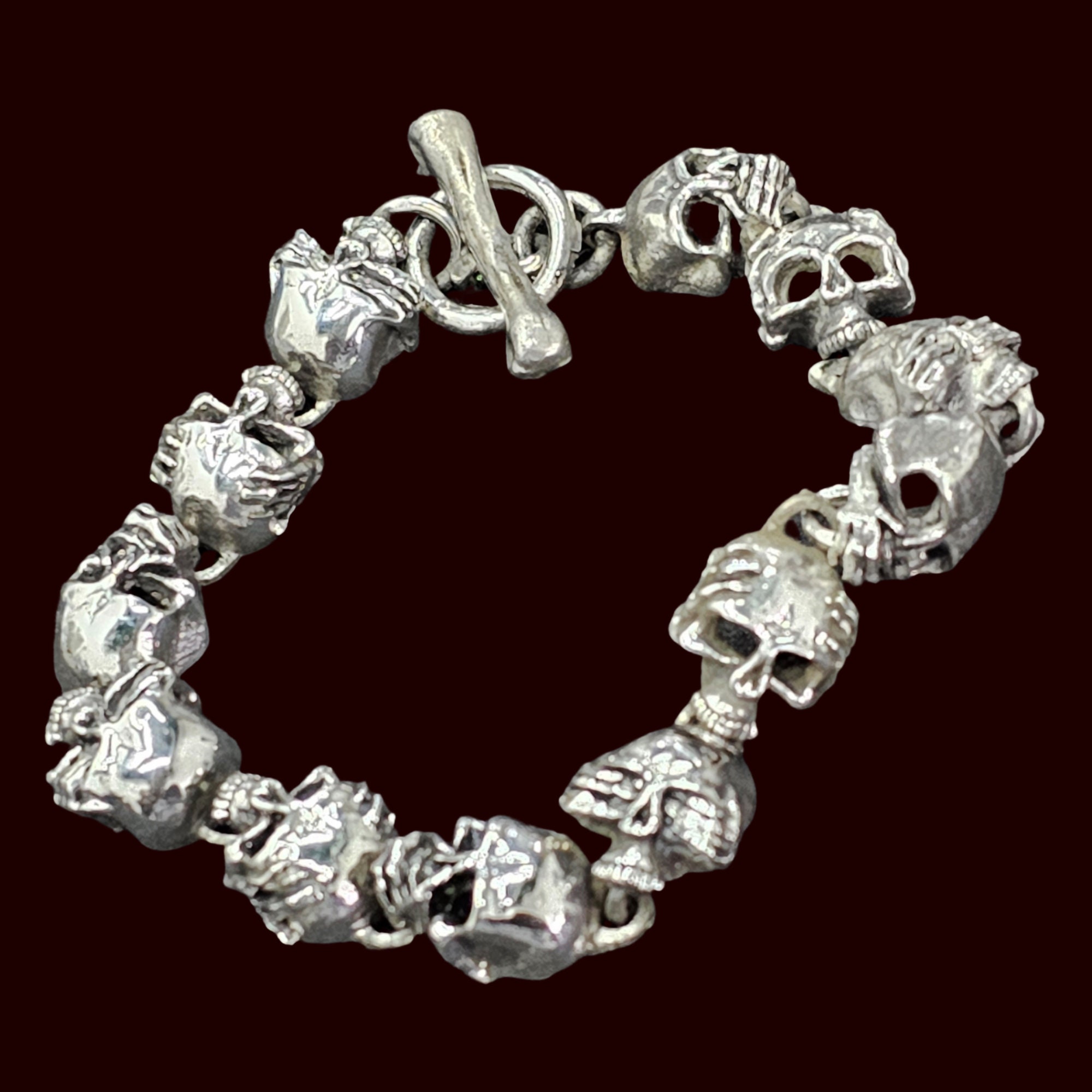Wise Skulls Bracelet 925 Sterling Silver See No Evil Hear No Evil