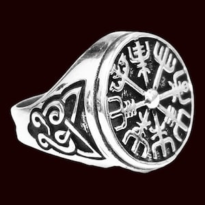 Celtic Viking Vegvisir Compass Warrior Ring in Sterling Silver Handmade
