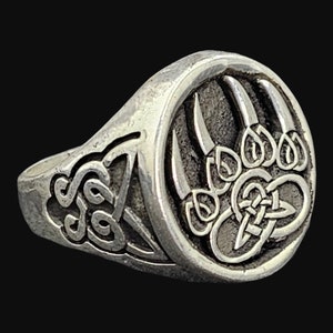 Celtic Ring BEAR CLAWS with Evergreen Knot 925 Sterling Silver Handmade