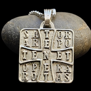 Handmade Silver Sator Magic Square Pendant 3 Cm 11 Gr &quot;pray and work&quot;