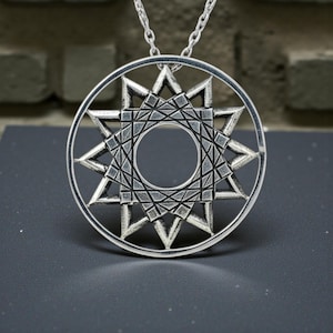 Colgante Estrella de 12 Puntas en Plata 925 Amuleto de Abundancia Bienestar Amor Joyería Sagrada de Protección Talismán Hecho a Mano 3.7 Cm