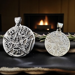 Dije Tetragrámaton y Talismán Exterminador San Cipriano Plata 925 Amuleto Protección Extrema y Alta Magia 4 cm Hecho a Mano Escudo protector