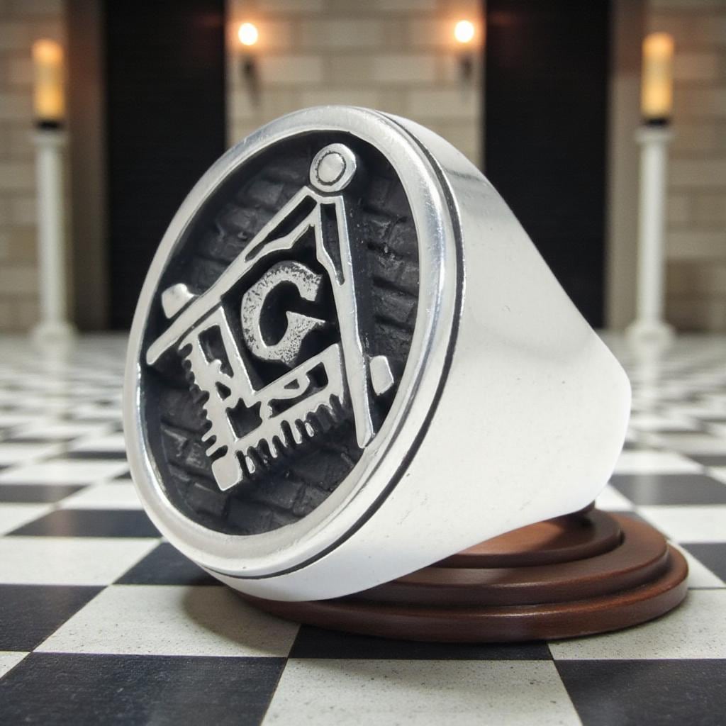 Anello Con Sigillo Simbolo Massonico Argento Sterling - Foto 8