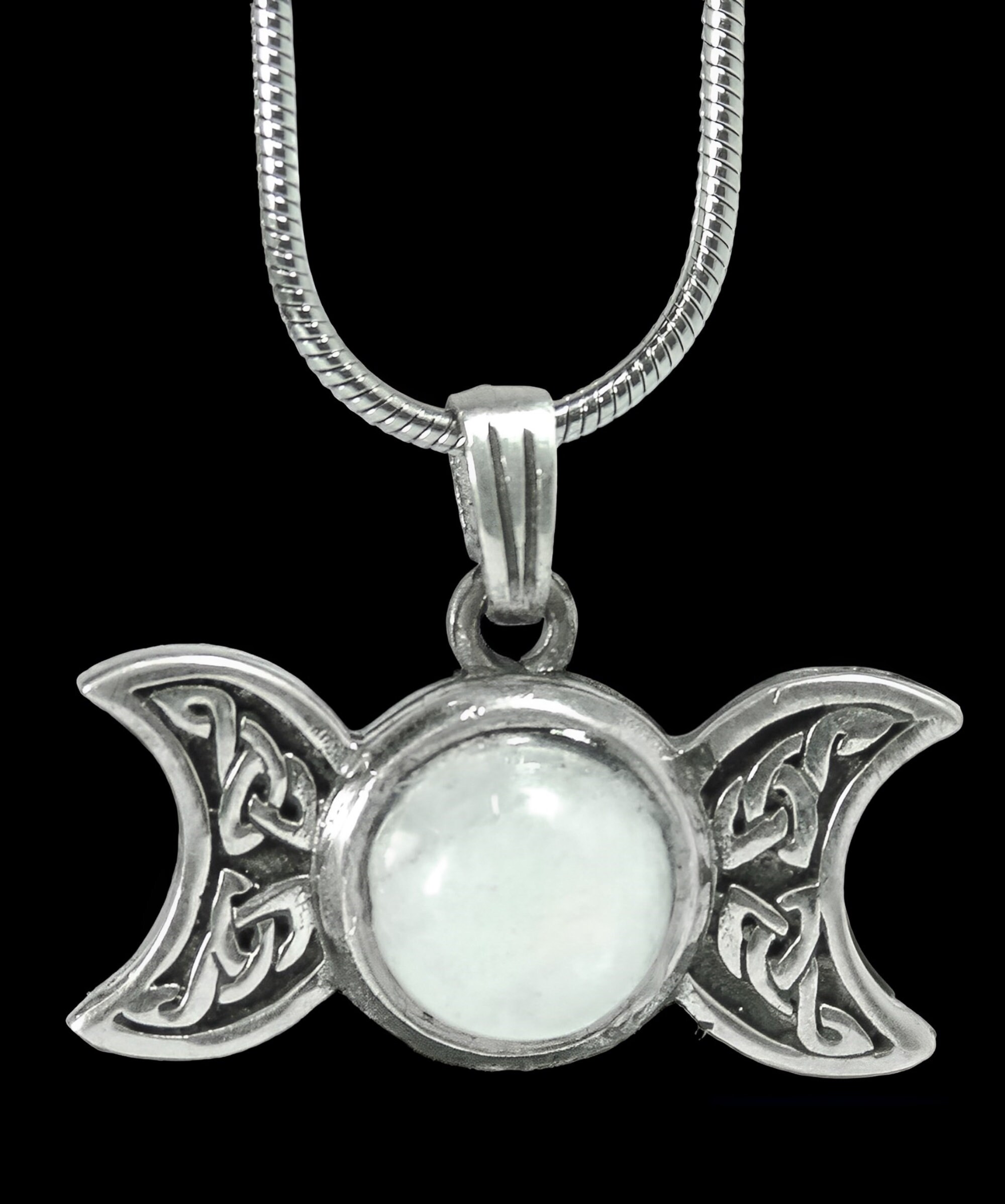 Triple Moon Goddess Pendant Necklace - Sterling Silver With Moonstone, 7/8 Inch - View #3