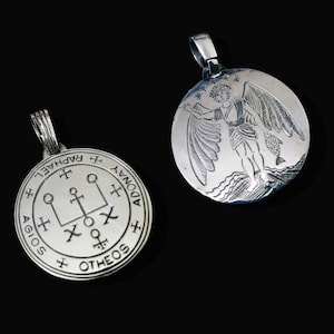 Angelic Seal Pendant Archangel Raphael with image on the front in 925 Sterling Silver, handmade