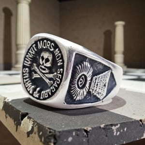 Bague maçonnique Virtus Junxit Mors en argent sterling 925, sceau de la Loge Royale, 1,5 cm, bijou maçonnique de luxe fait main, grade de Maître Maçon