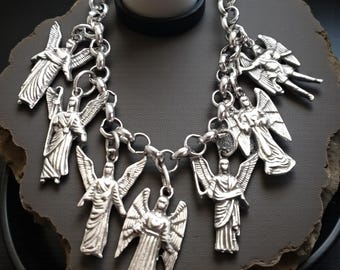 Seven Archangels Bracelet 925 Sterling Silver Michael Gabriel Raphael Uriel Zadkiel Chamuel Jophiel 17 Grams Angelology Divine Protection 7 Rays Handmade