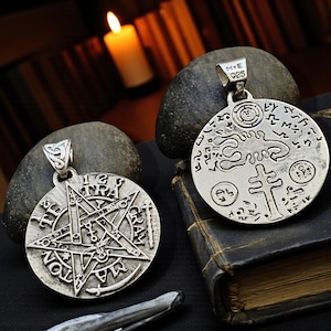 Dije Tetragrámaton y Talismán Exterminador San Cipriano Plata 925 Amuleto Protección Extrema y Alta Magia 4 cm Hecho a Mano Escudo protector
