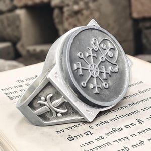 Anello con spada del Presidente Valac Ars Goetia Master's Sword, argento sterling 925, amuleto Tesori di Saggezza, 2,2 x 1,8 cm, 18 g, gioiello fatto a mano, Demone 62