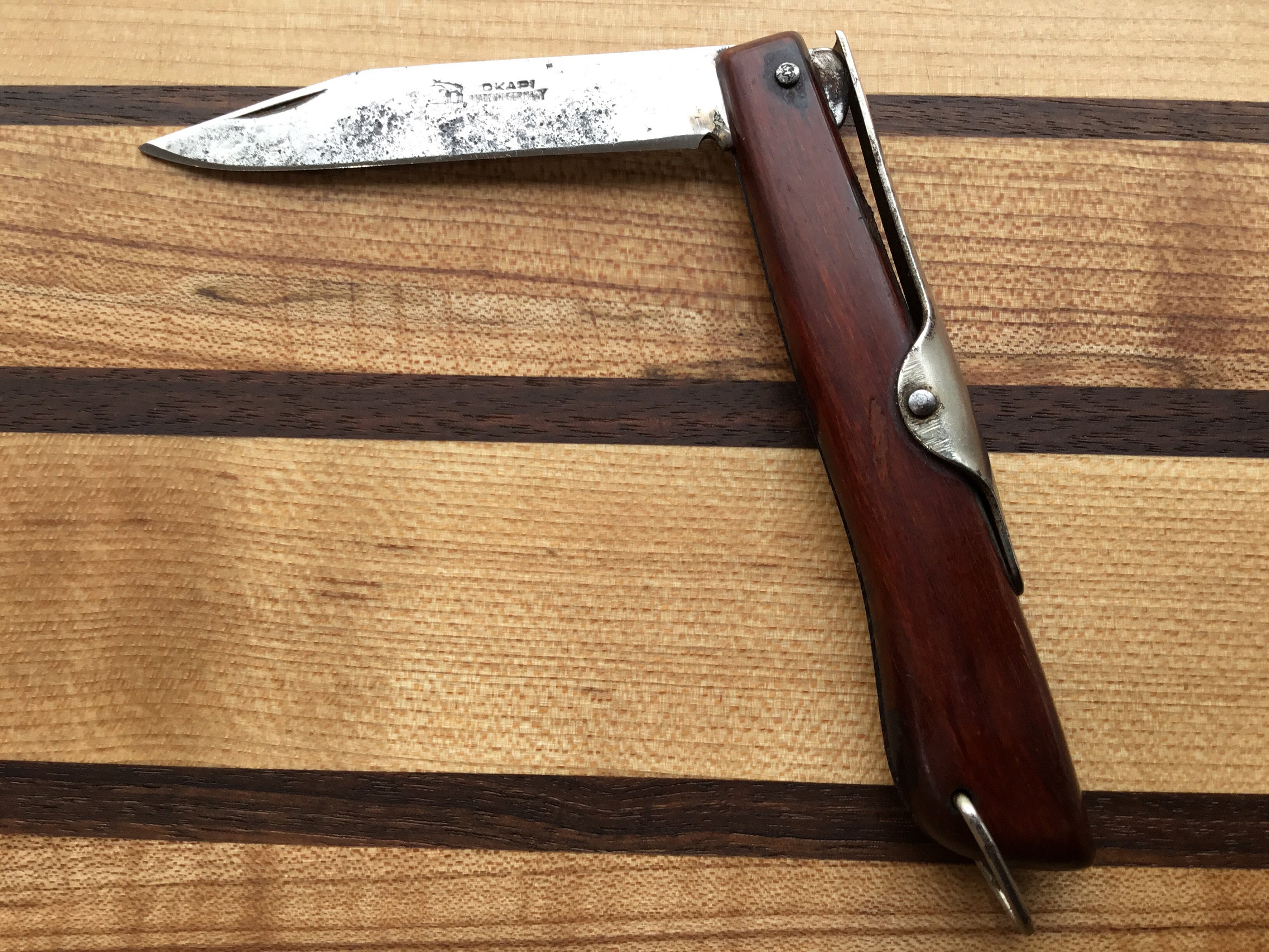OLD OKAPI KNIFE MADE IN GERMANY FOLDING UTILITY POCKET KNIFE PAPER