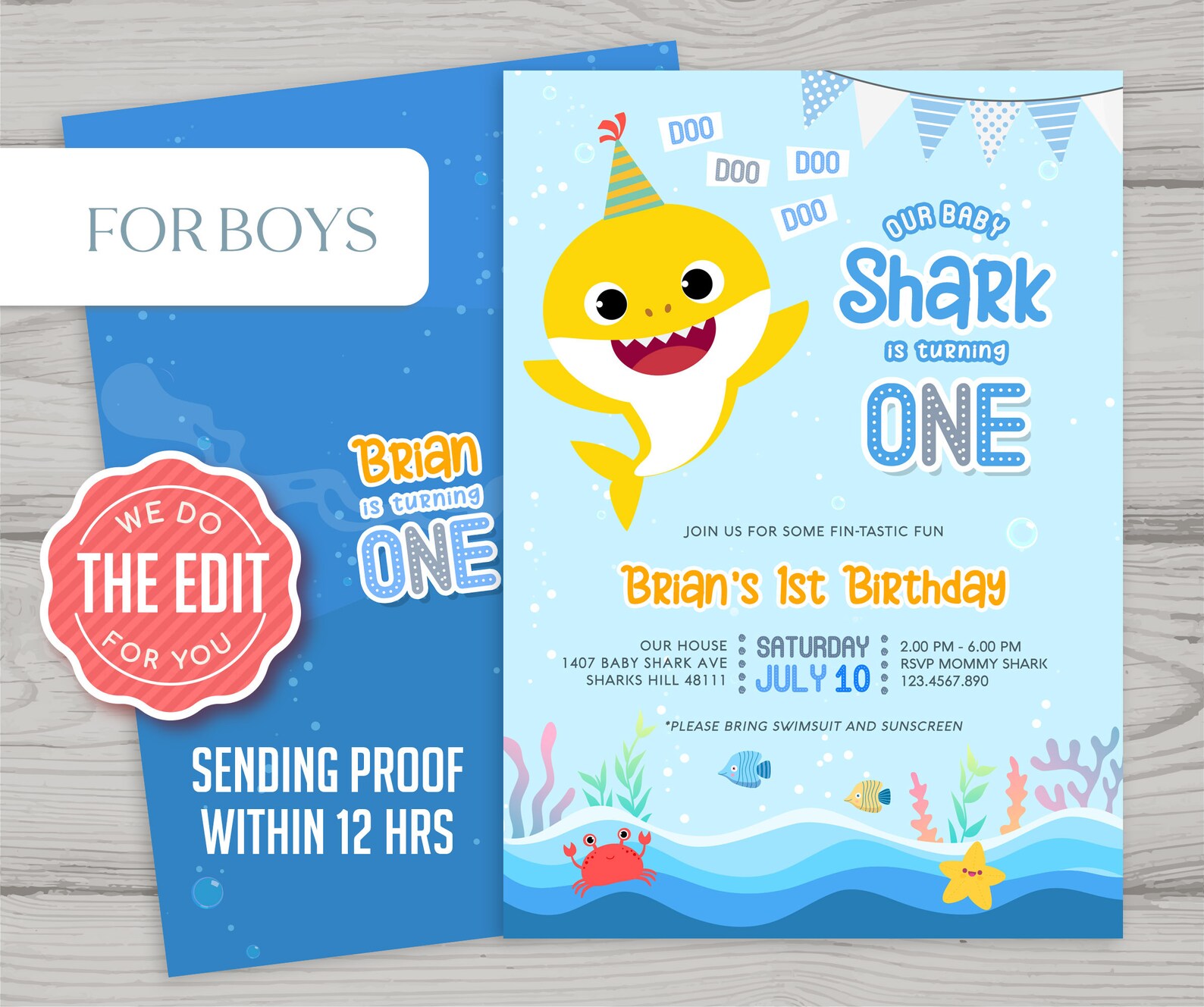 Digital Baby Shark Birthday Invitation Template Printable Boy | Etsy