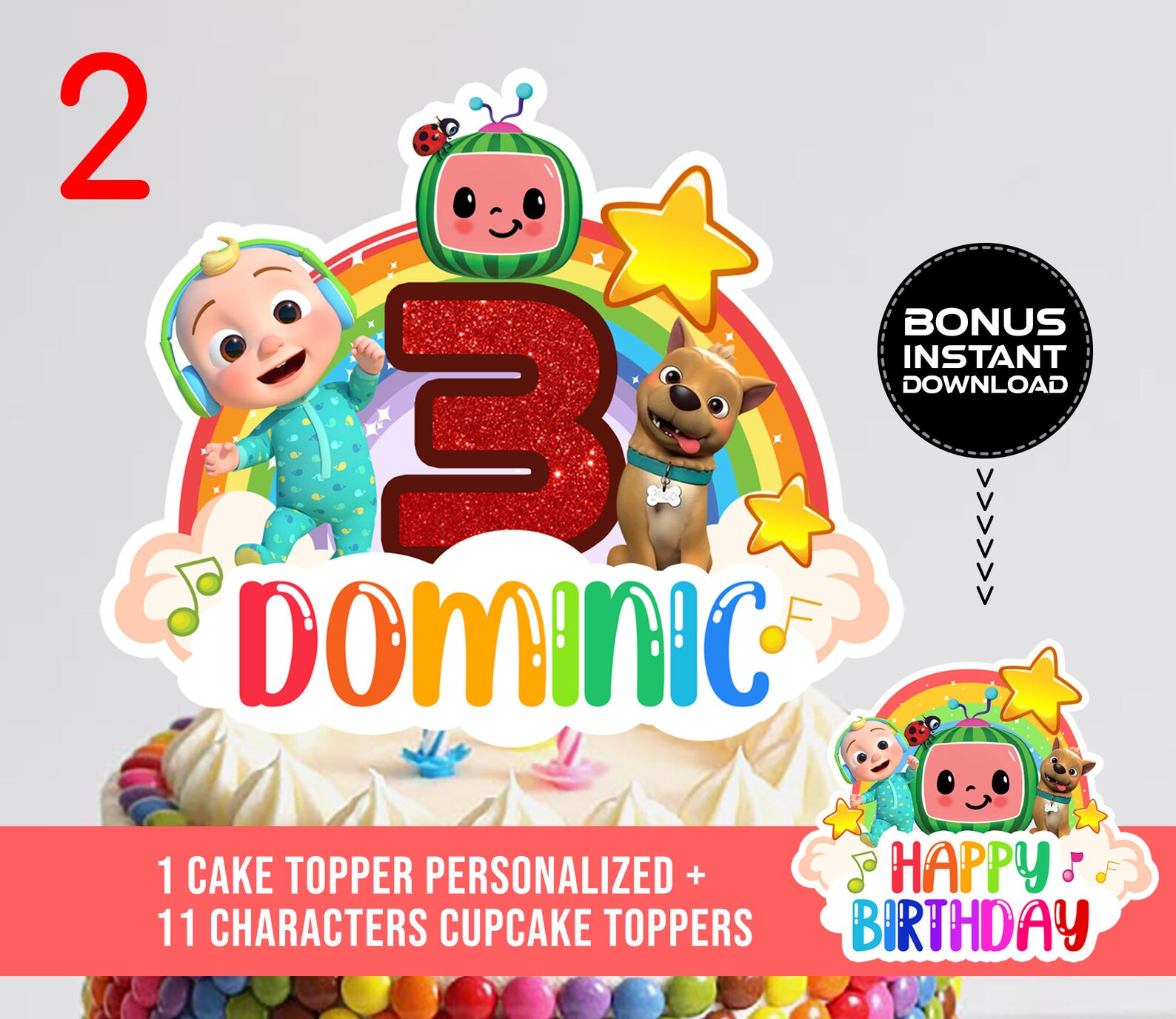 PERSONALIZED Digital Cocomelon Cake Topper Template Printable | Etsy