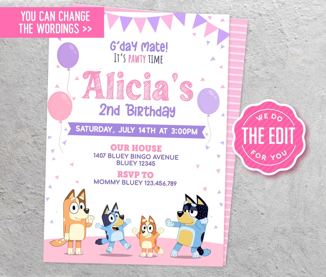 Digital Bluey Birthday Invitation Template Printable for Girl | Etsy