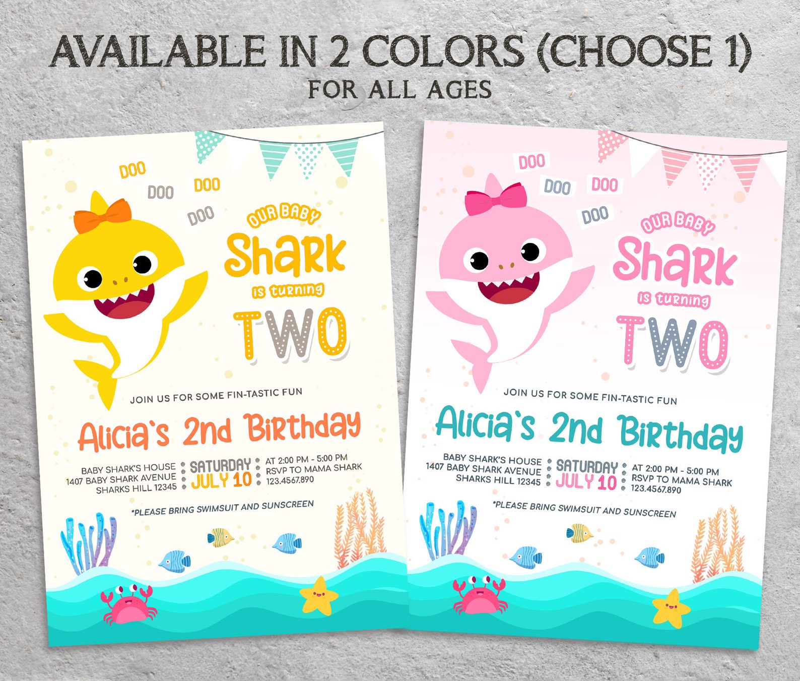 Digital Baby Shark Birthday Invitation Template Printable for | Etsy