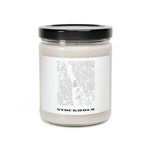 Vela de soja perfumada com design de mapa escandinavo de Estocolmo, Suécia, 9 onças