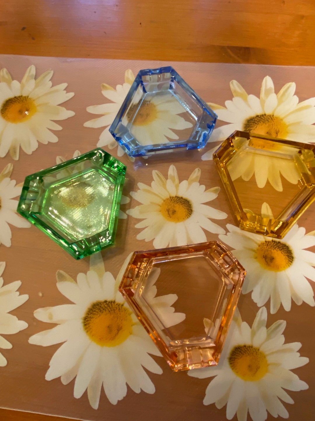 Vintage Coloured Glass Triangle Ashtrays Etsy