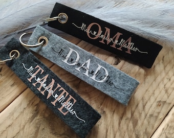 Personalized keychain made of felt * Felt pendant with name * Grandma * MOM * DAD* GRANDPA *