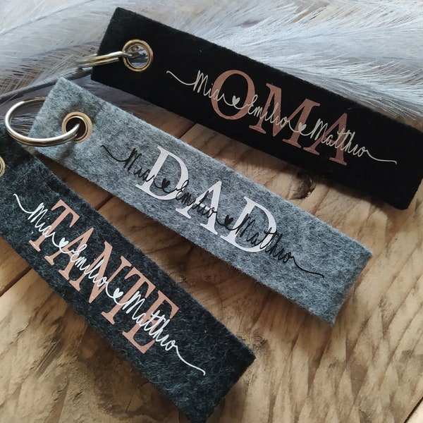 Personalized keychain made of felt * Felt pendant with name * Grandma * MOM * DAD* GRANDPA *