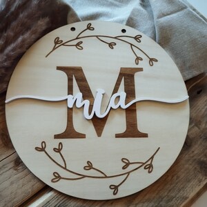 Placa redonda para habitación infantil | Regalo de nacimiento | Placa para puerta | Placa de madera personalizada | Decoración de pared | Habitación de bebé | Decoración de madera
