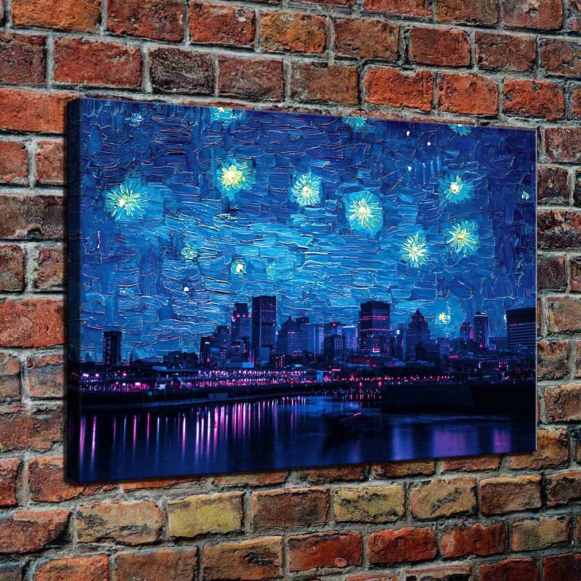 Modern Wall Art Starry Night Paintings City View Poster Giclee Etsy